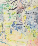 Walter Sorge, Untitled, watercolor painting of a yard