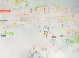 Walter Sorge, Untitled, watercolor of a grocery store