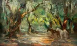 Tod Lindenmuth, Untitled, oil on board painting of horses