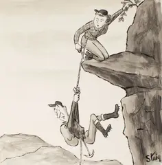 William Steig, Untitled, ink drawing of climbers