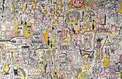 Untitled by Angelo Deleon, 2022, mixed media drawing on canvas, offered Apr 2026