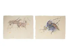 Untitled by Walter Sorge, gouache and watercolor paintings of deer, offered Apr 2026
