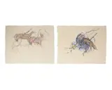 Walter Sorge, Untitled, gouache and watercolor paintings of deer