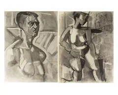 Untitled by Walter Stomps, charcoal figure, offered Apr 2026