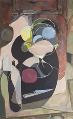 Untitled by Peter Bruning, 1975, oil on canvas cubist style still life, offered Jan 2026