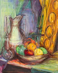 Untitled by Constance Creech, oil on board still life, offered Jan 2026