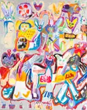 Party Without Me by Elias Lugas, 2023, mixed media on canvas, offered Jan 2026