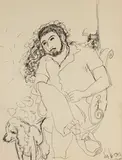 Harry Hilson, Untitled, ink drawing of the artist and his dog