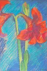 Untitled by Walter Stomps, pastel drawing of amaryllis, offered Jan 2026