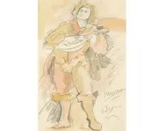 Musician by Harry Hilson, graphite and watercolor, offered Jan 2026
