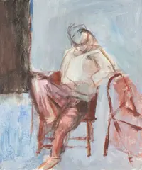 Untitled by Jacob Janes, 2022, oil on board painting of a figure, offered Jan 2026