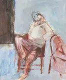 Untitled by Jacob Janes, 2022, oil on board painting of a figure, offered Jan 2026