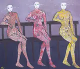 Untitled by Mae Engron, 2002, oil on canvas painting of three figures, offered Nov 2025
