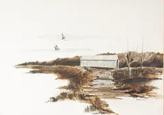 Henry Bell, Untitled, watercolor of a covered bridge
