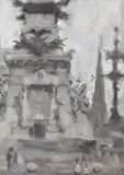 Untitled by Vivian Gladden, oil on board soldiers and sailors monument, indianapolis, offered Nov 2025