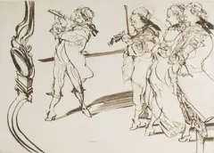 Claude Weisbuch, Untitled, etching of musicians