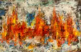 La Ciudad en la Nieve by Leonardo Nierman, 1960, oil on board, offered Sep 2025
