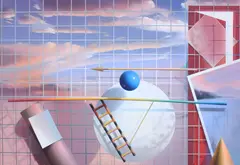 Composition with Target and Ladder by Masoud Yasami, 1993, acrylic on canvas, offered Sep 2025