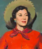 George Coggeshall, Untitled, gouache painting of a cowgirl