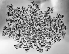 Silver Field by Stan Brod, ink on foil board abstract calligraphic, offered Sep 2025