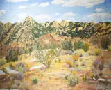 Untitled by Harry Pattison, oil on canvas painting of a desert landscape, offered Sep 2025