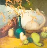Untitled by B. Brundige, oil on canvas still life painting of gourds, offered Sep 2025
