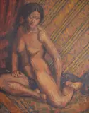 Untitled by F. Christensen, oil on canvas painting of a nude woman, offered Sep 2025