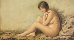 George W. Drew, Untitled, oil on board painting of a nude woman