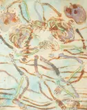 Walter Sorge, Dancing Skeletons, etching aquatint with hand-coloring