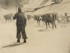 Louis Oscar Griffith, Morning Chores, etching