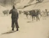 Louis Oscar Griffith, Morning Chores, etching