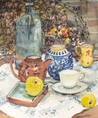 Untitled by Marjorie Stevens, watercolor still life, offered Jun 2025
