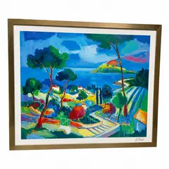 Jean Claude Picot, Title: Untitled (Mediterranean Coastal Landscape) Medium:, Serigraph on paper Signature: Hand-signed "J. Picot" lower right