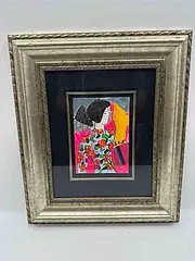 Linda Le Kinff, A vibrant and expressive portrait of a woman rendered in Le Kinff’s signature bold style, featuring strong color contrasts and flowing lines. Medium:, Mixed media on paper Dimensions: H:17in W:19in