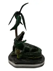 Polychrome, Untitled, bronze alligator under palm tree