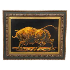 Charles Burdick, Charging Bull, Oil on board Dimensions (Framed): 15 x 19 inches