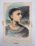 A hand-colored lithograph portraying a proud young woman in traditional dress by "Jerusalem of Gold" by Arthur Bar-on, Lithograph, offered Aug 2026