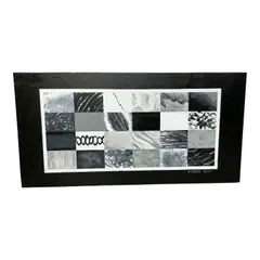 Keisai Eisen, Geometric Composition, 2001, Acrylic on canvas Signature: Signed and dated "EISEN 2001" lower right Specs (Dimensions): 24 x 48 inches Contemporary art abstract expressionism monochromatic black and white gray grey minimalist geometric checkerboard grid patterns textured brushstrokes modern decor gallery wrapped canvas oversized painting original fine art 2000s 21st century artist signed estate auction inventory logistics ready wall art.