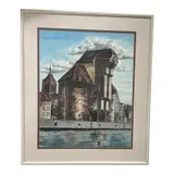 The Gdansk Crane (Żuraw Gdanski) by Lick, 1990, Watercolor and gouache on paper Signature: Signed and dated "90" in paint lower right Specs (Dimensions): 31.5 x 26.5 in, offered Sep 2026