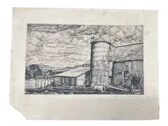 Luigi Lucioni, Vermont Pastoral, 1939, Original Etching on cream wove paper Signature: Hand-signed in pencil by the artist in the lower right margin. Publisher: Associated American Artists (AAA), New York (Edition of 250)