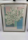 Soft by Flowers 1 by Knox Martin, pastel composition featuring stylized white roses outlined in green against a ge, offered Jul 2026