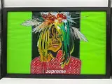 Electrifying by Supreme Ascension by Carlos Felix, mixed media collage featuring a masked figure in vivid yellow and green tones, a, offered Jul 2026