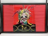 Explosive by Fendi Headdress by Carlos Felix, mixed media collage featuring a tribal-inspired masked figure adorned with vibra, offered Jul 2026