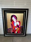 Christian Riese Lassen, An abstract expressionist mixed media artwork on canvas depicting a stylized female nude figure. Rendered in a bold palette of magenta, Mixed Media on Canvas