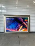 Christian Riese Lassen, A striking contemporary abstract mixed media painting features a vivid juxtaposition of brilliant lapis blue, Mixed Media on Canvas
