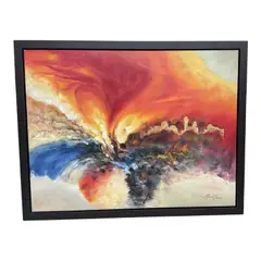 This dynamic abstract expressionist Judaica painting by Israeli artist Haim Sherrf features a fiery composition of swirling red by Haim Sherrf, Mixed Media on Canvas, offered Sep 2026