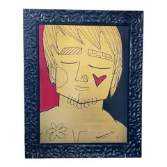 Romero Britto, Young, 2014, Acrylic and mixed media with gold ground on canvas Signature: Signed lower right; further signed, titled, and stamped on the reverse Specs (Dimensions): 39.5 x 49.5 inches (Frame size); 30 x 40 inches (Canvas size) Romero Britto Brazilian artist Miami pop art neo pop modern portrait fine art original painting acrylic mixed media gold leaf gold ground metallic face heart graphic illustration signed dated 2014 contemporary art collector authentic estate stamp black textured frame high gloss luxury decor auction ready inventory logistics.