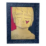 Romero Britto, Young, 2014, Acrylic and mixed media with gold ground on canvas Signature: Signed lower right; further signed, titled, and stamped on the reverse Specs (Dimensions): 39.5 x 49.5 inches (Frame size); 30 x 40 inches (Canvas size) Romero Britto Brazilian artist Miami pop art neo pop modern portrait fine art original painting acrylic mixed media gold leaf gold ground metallic face heart graphic illustration signed dated 2014 contemporary art collector authentic estate stamp black textured frame high gloss luxury decor auction ready inventory logistics.