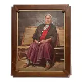 "Untitled (Seated Native American Woman)" by Elaine Manning Crook, Oil on Canvas Signature: Hand-signed by the artist in red pigment along the lower right edge "E. Manning Crook" Artwork, offered Sep 2026