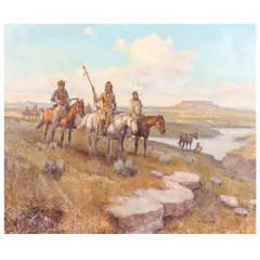 Untitled by W. Steve Setzer, oil on canvas Western landscape painting, "Trouble Hunters", offered May 2024